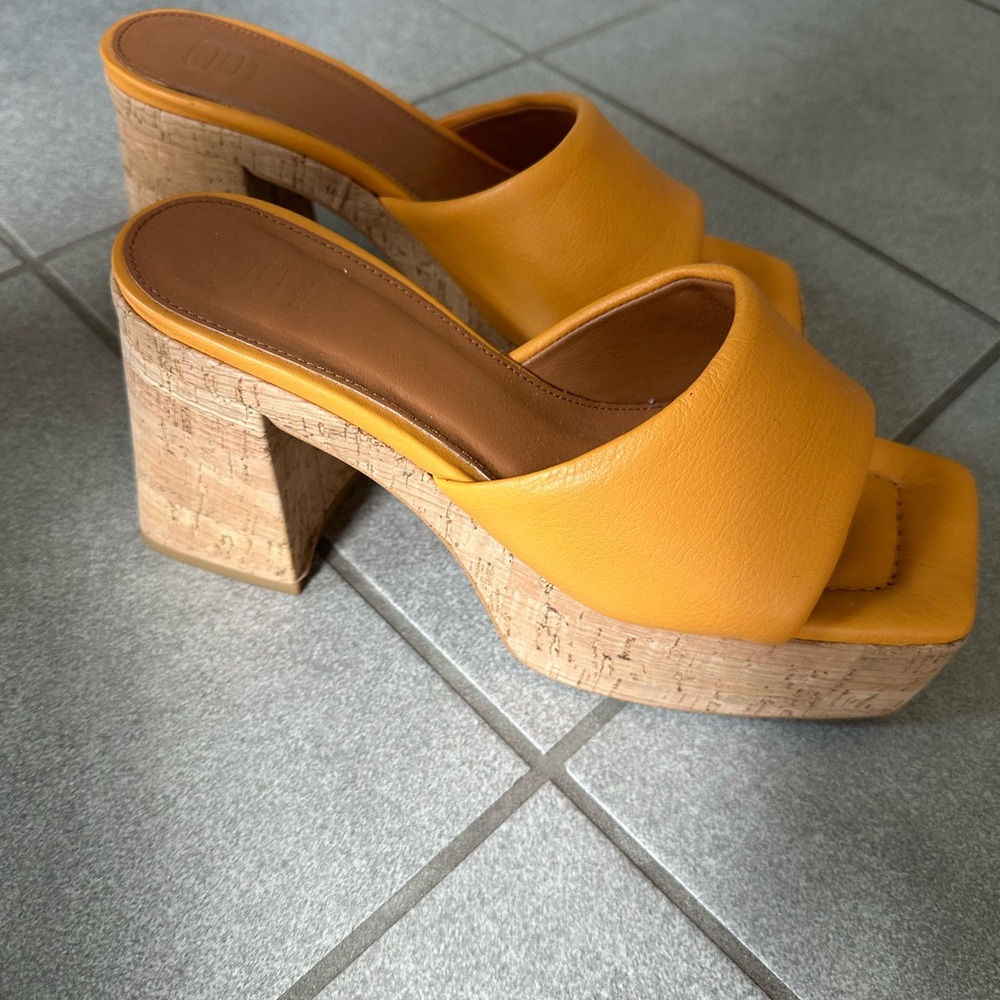0039 Yellow orange Cork Platform Sandals 8